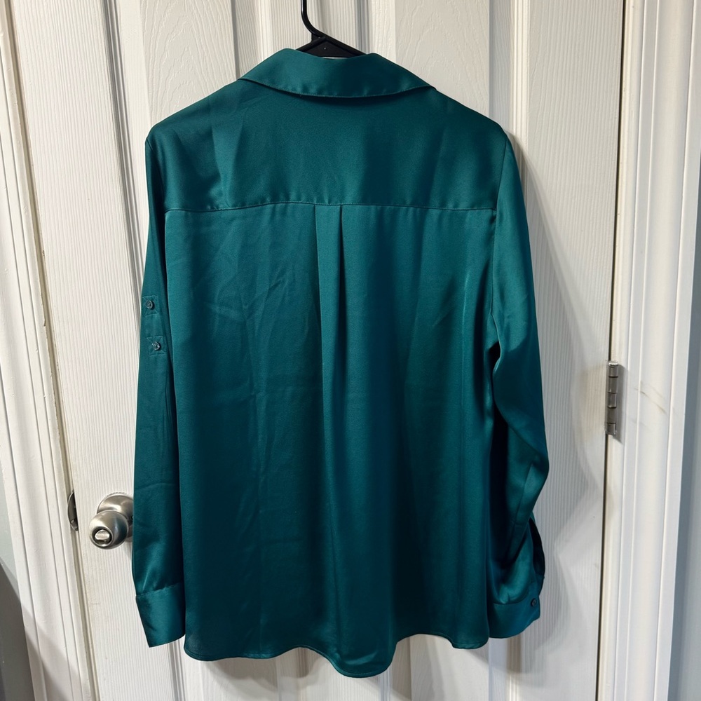 Express The Portofino Shirt satiny silky blouse shirt gorgeous green large - Picture 6 of 10